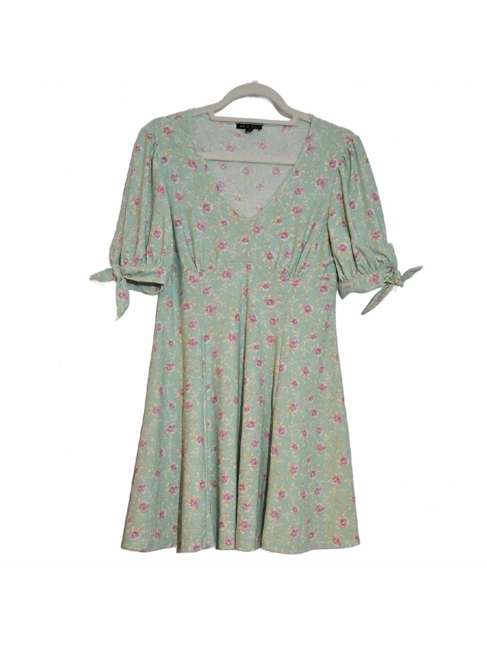 As U Wish Mint Floral Mini Dress Size Large
